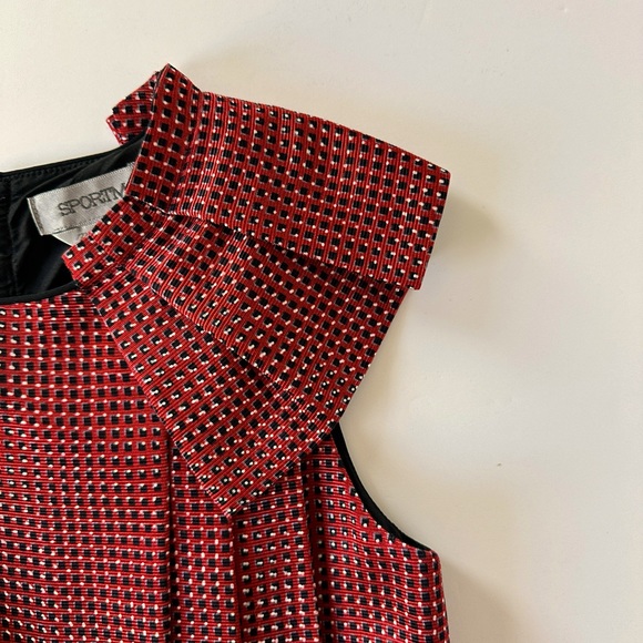 MaxMara SportMax Sleeveless A-Line Pleat Dress Red Black Size: US6, IT42 - Picture 4 of 5